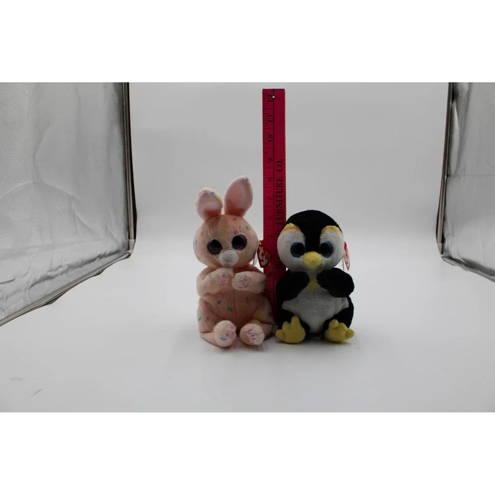 Ty Beanie Bellies Plush Peaches Bunny Neve Penguin Pink Black Multi 2 Piece Set